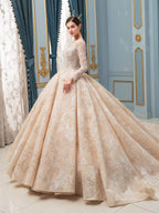 Vestidos de novia de estilo gala, hechos a mano, con cuentas, lujosos, largos hasta el suelo, manga larga y cola larga. 