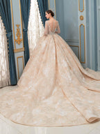 Vestidos de novia de estilo gala, hechos a mano, con cuentas, lujosos, largos hasta el suelo, manga larga y cola larga. 