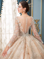 Vestidos de novia de estilo gala, hechos a mano, con cuentas, lujosos, largos hasta el suelo, manga larga y cola larga. 