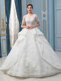 Vestidos de novia de estilo gala, hechos a mano, con cuentas, lujosos, largos hasta el suelo, manga corta y cola larga. 