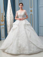 Vestidos de novia de estilo gala, hechos a mano, con cuentas, lujosos, largos hasta el suelo, manga corta y cola larga. 