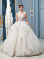 Vestidos de novia de estilo gala, hechos a mano, con cuentas, lujosos, largos hasta el suelo, sin mangas y con cola larga 