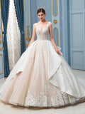 Vestidos de novia de estilo gala, hechos a mano, con cuentas, lujosos, largos hasta el suelo, sin mangas y con cola larga 