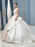 Vestidos de novia de estilo gala, hechos a mano, con cuentas, lujosos, largos hasta el suelo, sin mangas y con cola larga 