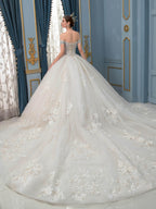 Vestidos de novia de estilo gala, hechos a mano, con cuentas, lujosos, largos hasta el suelo, hombros descubiertos y cola larga. 