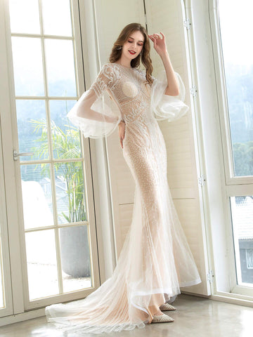 Baoleely Mermaid / Trumpet Luxurious Sexy Engagement Formal Evening Dress Long Sleeves