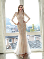 Baoleely Mermaid / Trumpet Luxurious Sexy Engagement Formal Evening Dress Long Sleeves