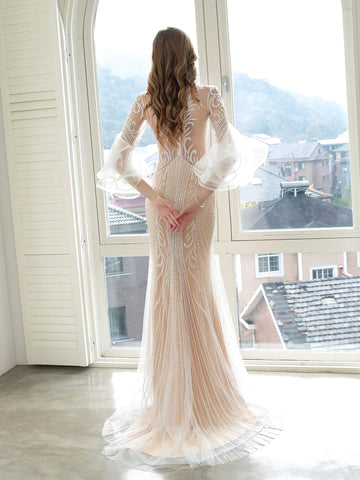 Baoleely Mermaid / Trumpet Luxurious Sexy Engagement Formal Evening Dress Long Sleeves