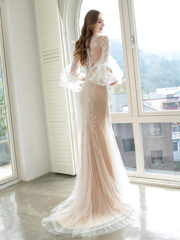 Baoleely Mermaid / Trumpet Luxurious Sexy Engagement Formal Evening Dress Long Sleeves