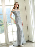 Baoleely Mermaid / Trumpet Luxurious Glittering Fairy Sexy Formal Evening Dresses Prom Dresses Short Sleeves