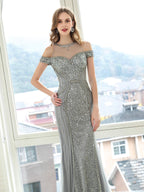 Baoleely Mermaid / Trumpet Luxurious Glittering Fairy Sexy Formal Evening Dresses Prom Dresses Short Sleeves
