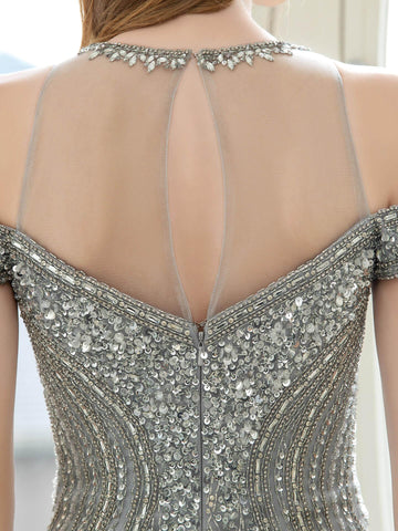 Vestidos de noche formales, sexis y lujosos de sirena/trompeta, estilo hada brillante, con mangas cortas. 