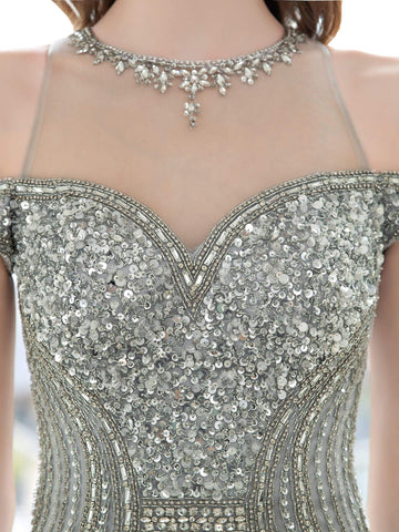 Vestidos de noche formales, sexis y lujosos de sirena/trompeta, estilo hada brillante, con mangas cortas. 