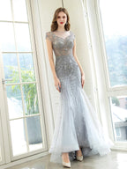 Baoleely Mermaid / Trumpet Luxurious Glittering Fairy Sexy Formal Evening Dresses Short Sleeves
