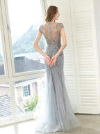 Baoleely Mermaid / Trumpet Luxurious Glittering Fairy Sexy Formal Evening Dresses Short Sleeves