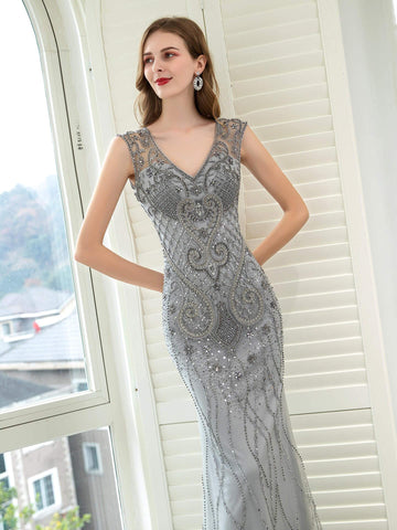 Vestidos de noche formales, sexis y lujosos de sirena/trompeta, estilo hada brillante, sin mangas, de Baoleely. 