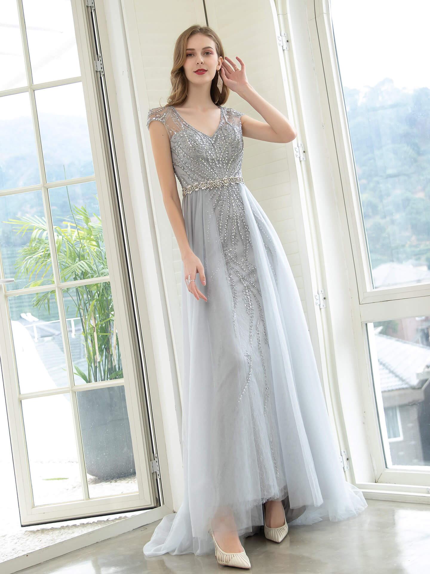 Baoleely Mermaid / Trumpet Luxurious Glittering Fairy Sexy Formal Evening Dresses Cap Sleeves Floor Length