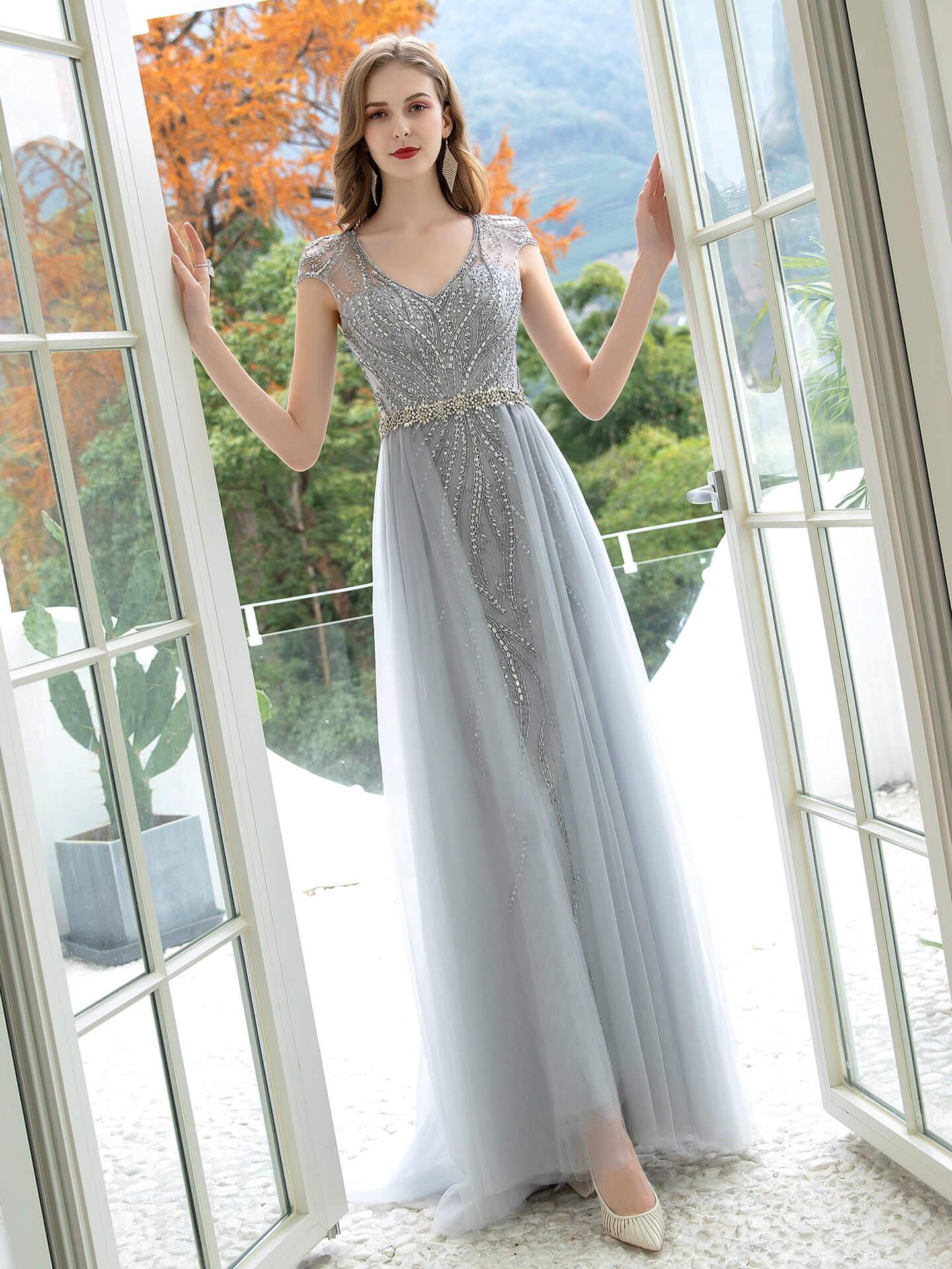 Baoleely Mermaid / Trumpet Luxurious Glittering Fairy Sexy Formal Evening Dresses Cap Sleeves Floor Length