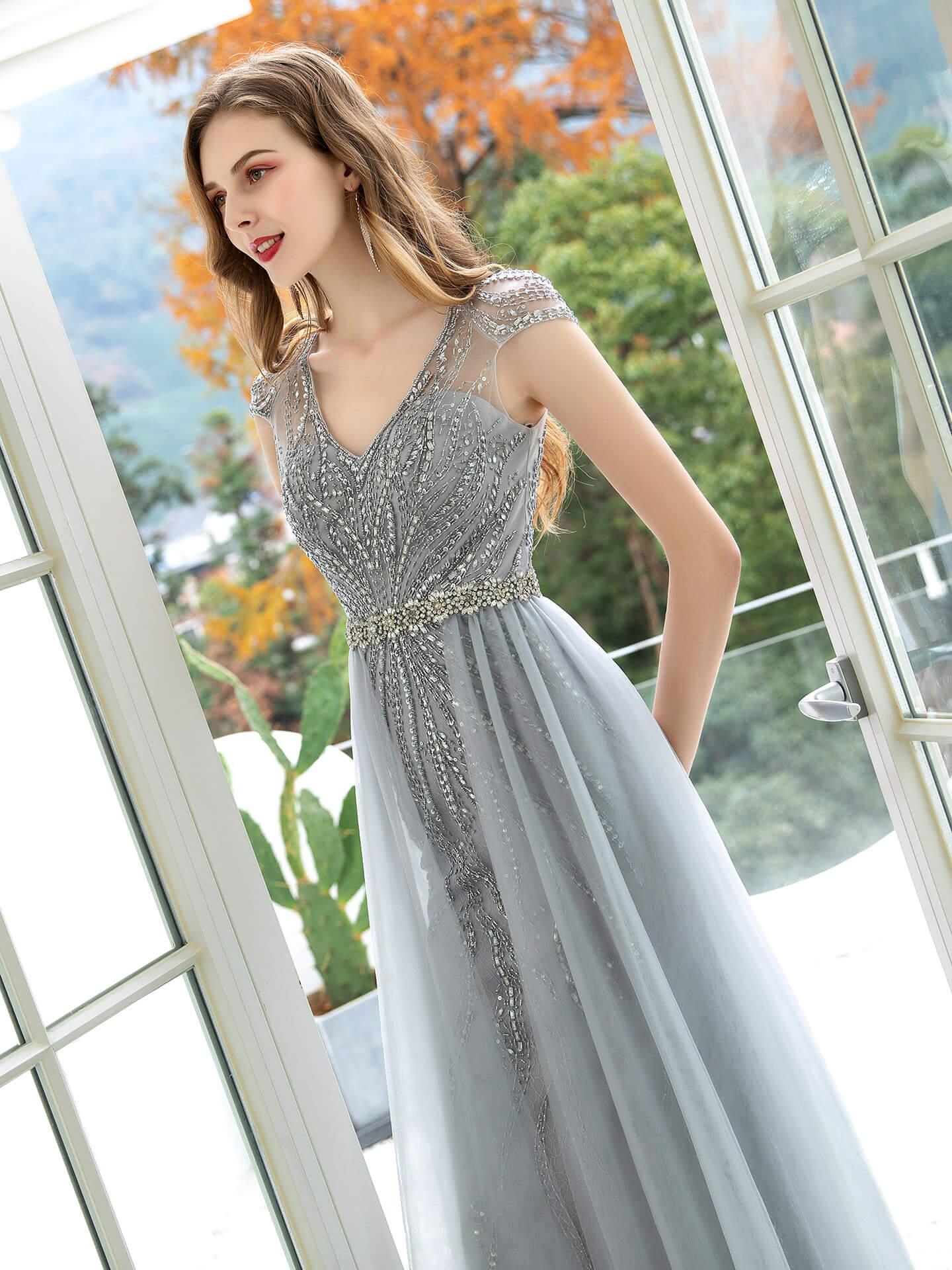 Baoleely Mermaid / Trumpet Luxurious Glittering Fairy Sexy Formal Evening Dresses Cap Sleeves Floor Length