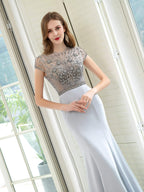 Baoleely Mermaid / Trumpet Max Chiffon Luxurious Sexy Formal Evening Dresses Cap Sleeves Floor Length