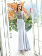 Baoleely Mermaid / Trumpet Max Chiffon Luxurious Sexy Formal Evening Dresses Cap Sleeves Floor Length