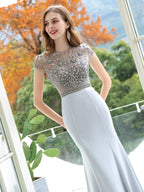 Baoleely Mermaid / Trumpet Max Chiffon Luxurious Sexy Formal Evening Dresses Cap Sleeves Floor Length
