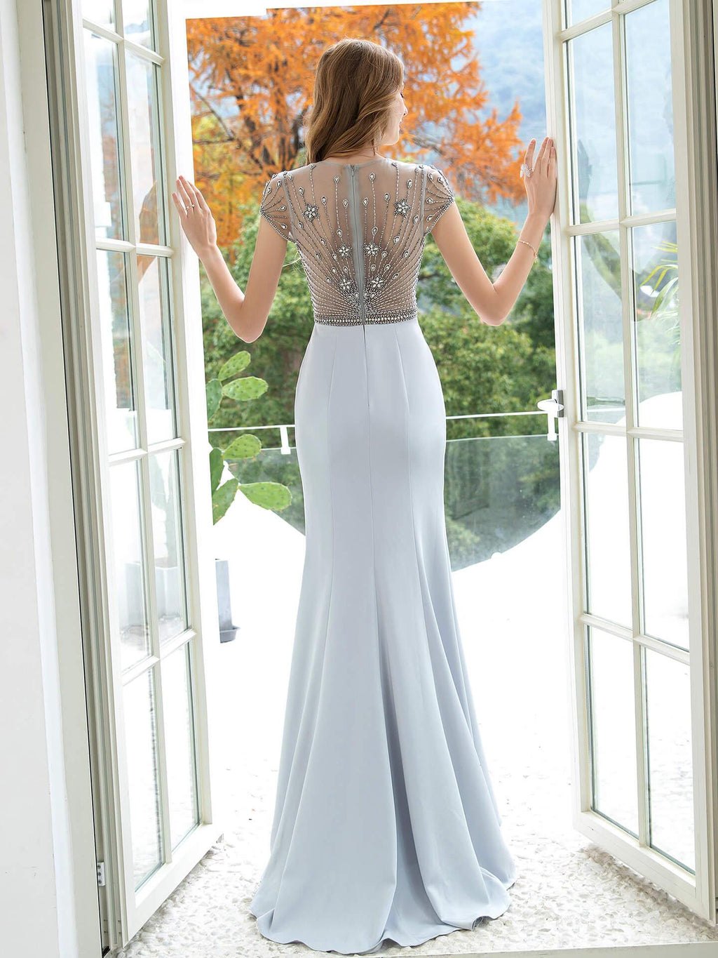 Baoleely Mermaid / Trumpet Max Chiffon Luxurious Sexy Formal Evening Dresses Cap Sleeves Floor Length