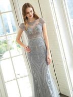 Baoleely Mermaid / Trumpet Beaded Luxurious Sexy Formal Evening Dresses Cap Sleeves Floor Length