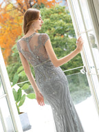 Baoleely Mermaid / Trumpet Beaded Luxurious Sexy Formal Evening Dresses Cap Sleeves Floor Length