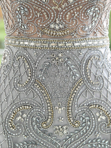 Vestido de noche formal Baoleely estilo sirena/trompeta, lujoso, sexy, con cuentas, mangas cortas y largo hasta el suelo. 