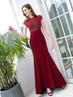 Baoleely Mermaid / Trumpet Max Chiffon Beaded Luxurious Sexy Formal Evening Dresses Cap Sleeves Floor Length