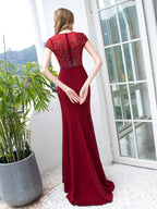 Baoleely Mermaid / Trumpet Max Chiffon Beaded Luxurious Sexy Formal Evening Dresses Cap Sleeves Floor Length
