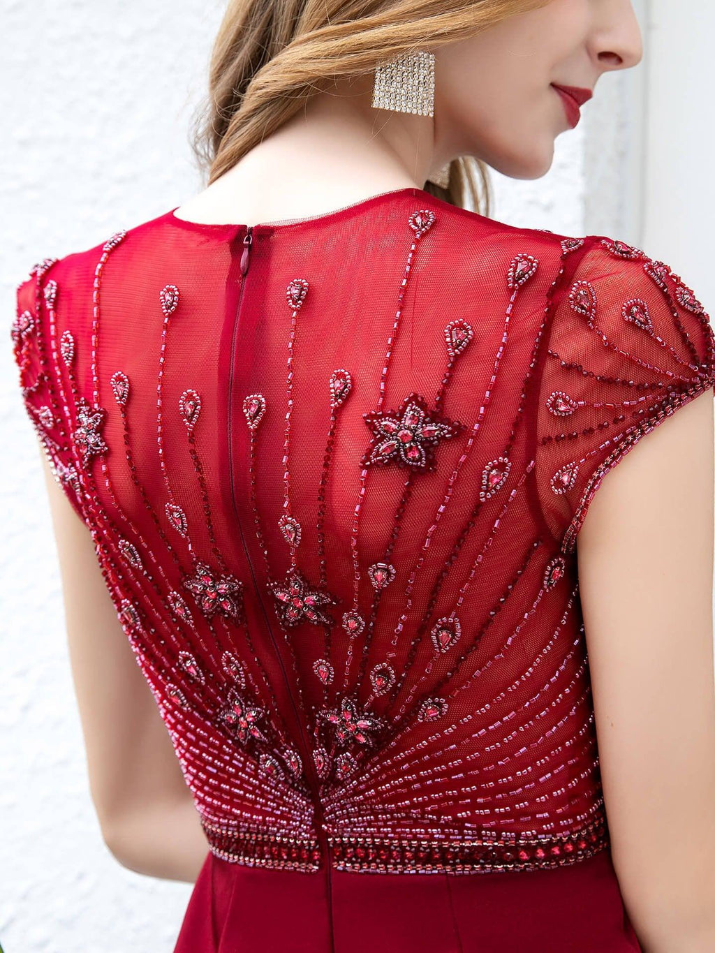 Baoleely Mermaid / Trumpet Max Chiffon Beaded Luxurious Sexy Formal Evening Dresses Cap Sleeves Floor Length