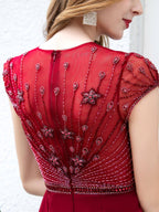 Baoleely Mermaid / Trumpet Max Chiffon Beaded Luxurious Sexy Formal Evening Dresses Cap Sleeves Floor Length