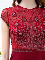 Baoleely Mermaid / Trumpet Max Chiffon Beaded Luxurious Sexy Formal Evening Dresses Cap Sleeves Floor Length