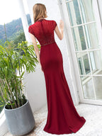 Baoleely Mermaid / Trumpet Max Chiffon Beaded Luxurious Sexy Formal Evening Dresses Cap Sleeves Floor Length Prom Dresses