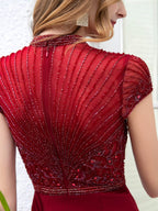 Baoleely Mermaid / Trumpet Max Chiffon Beaded Luxurious Sexy Formal Evening Dresses Cap Sleeves Floor Length Prom Dresses