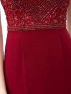 Baoleely Mermaid / Trumpet Max Chiffon Beaded Luxurious Sexy Formal Evening Dresses Cap Sleeves Floor Length Prom Dresses