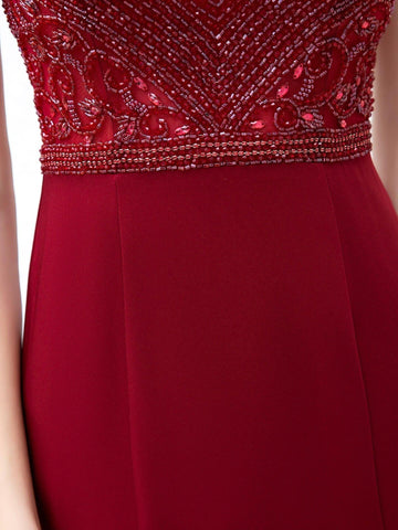 Baoleely Mermaid / Trumpet Max Chiffon Beaded Luxurious Sexy Formal Evening Dresses Cap Sleeves Floor Length Prom Dresses