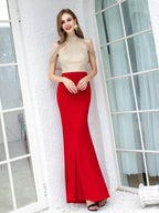 Baoleely Mermaid / Trumpet Max Chiffon Beaded Luxurious Sexy Formal Evening Dresses Sleeveless Floor Length Prom Dresses