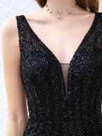 Baoleely Mermaid / Trumpet V-neck Beaded Luxurious Sexy Formal Evening Dresses Sleeveless Floor Length Prom Dresses