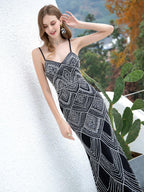 Baoleely Mermaid / Trumpet Beaded Luxurious Sexy Formal Evening Dresses Spaghetti Strap Sleeveless Floor Length Prom Dresses