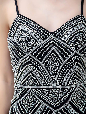 Baoleely Mermaid / Trumpet Beaded Luxurious Sexy Formal Evening Dresses Spaghetti Strap Sleeveless Floor Length Prom Dresses