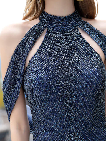 Vestidos de noche formales de lujo, sexis, con abertura tipo trompeta de sirena, con cuentas y sin mangas, de Baoleely. Vestidos de graduación largos hasta el suelo. 