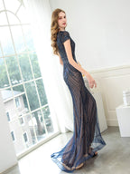 Baoleely Mermaid / Trumpet Beaded Luxurious Sexy Formal Evening Dresses Cap Sleeveless Floor Length Prom Dresses