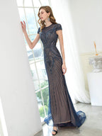 Baoleely Mermaid / Trumpet Beaded Luxurious Sexy Formal Evening Dresses Cap Sleeveless Floor Length Prom Dresses