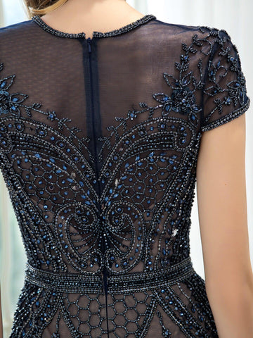 Baoleely Mermaid / Trumpet Beaded Luxurious Sexy Formal Evening Dresses Cap Sleeveless Floor Length Prom Dresses