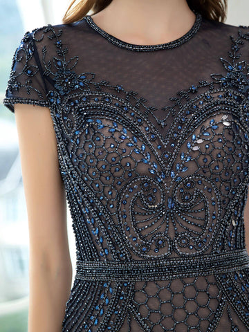 Baoleely Mermaid / Trumpet Beaded Luxurious Sexy Formal Evening Dresses Cap Sleeveless Floor Length Prom Dresses