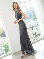 Baoleely Mermaid / Trumpet Beaded Luxurious Sexy Formal Evening Dresses Cap Sleeve Floor Length Prom Dresses