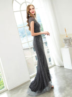 Baoleely Mermaid / Trumpet Beaded Luxurious Sexy Formal Evening Dresses Cap Sleeve Floor Length Prom Dresses